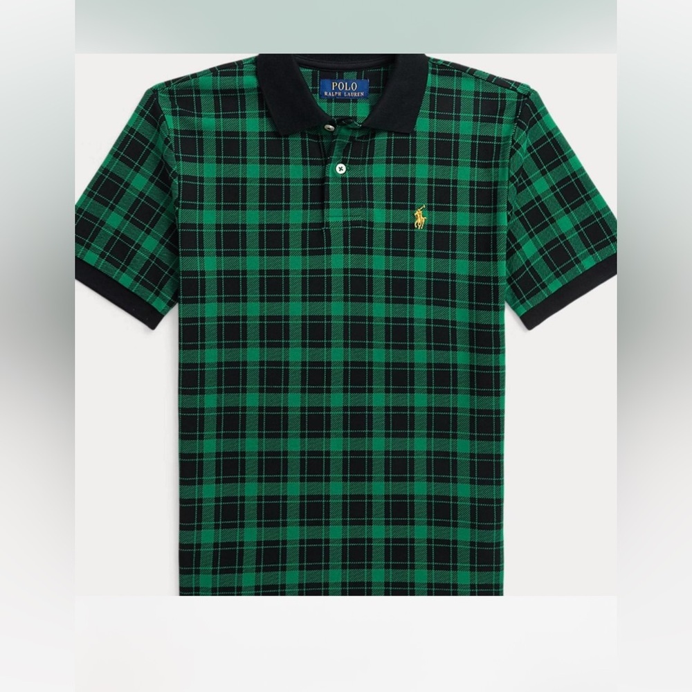 Polo by Ralph Lauren Black and Green Checkered Polo Shirt Boys Size 10/12